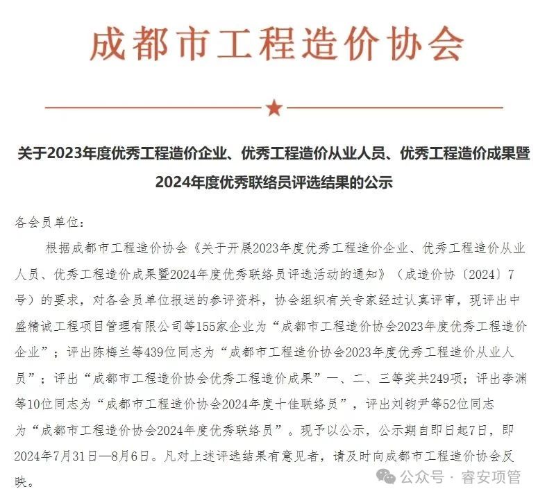 喜报 | 祝贺我司荣获成都市工程造价协会“优秀工程造价企业”等多项荣誉